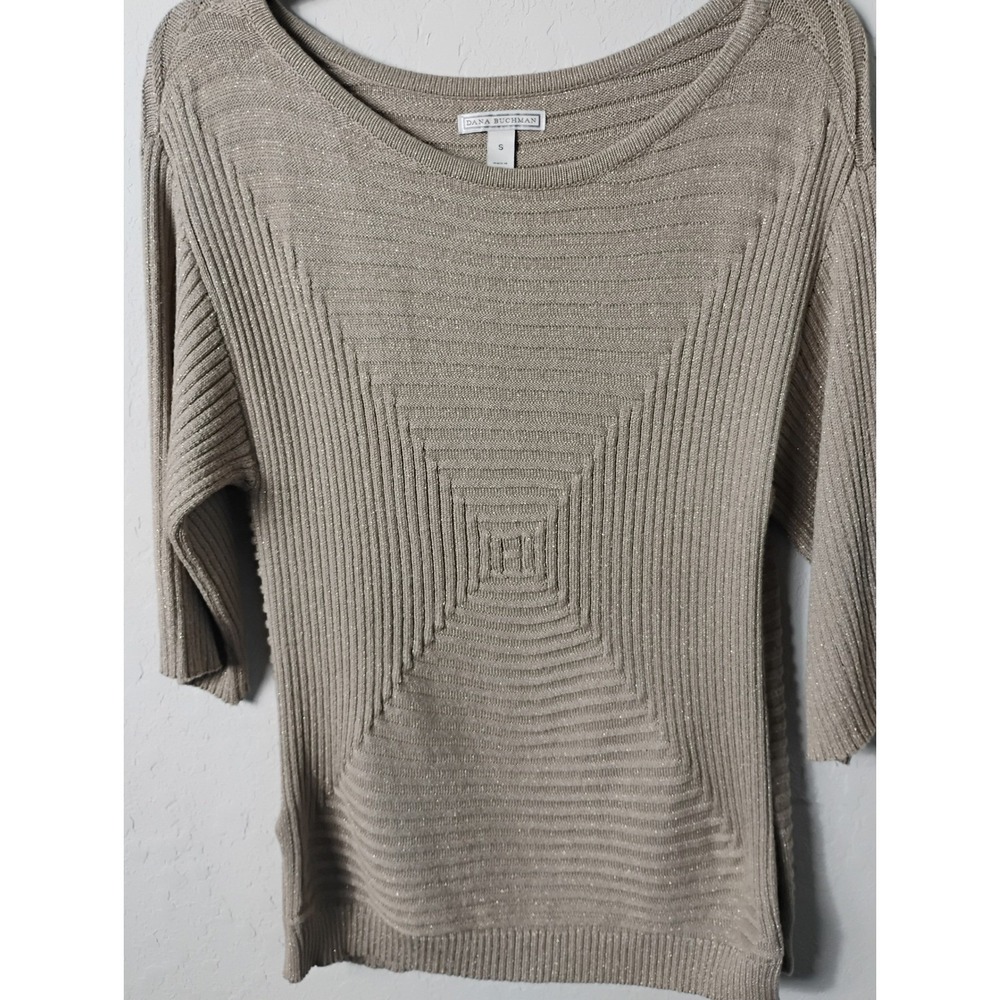 Dana Buchman Knit Sweater 3/4 Sleeve Metallic Sparkle‎ Top Size S - Picture 2 of 9